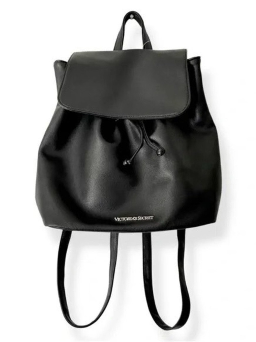Victoria's Secret Black Pebbled Vegan Leather 90's-Y2K Vibe Drawstring Backpack